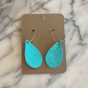 Blue Teardrop Leather Earrings